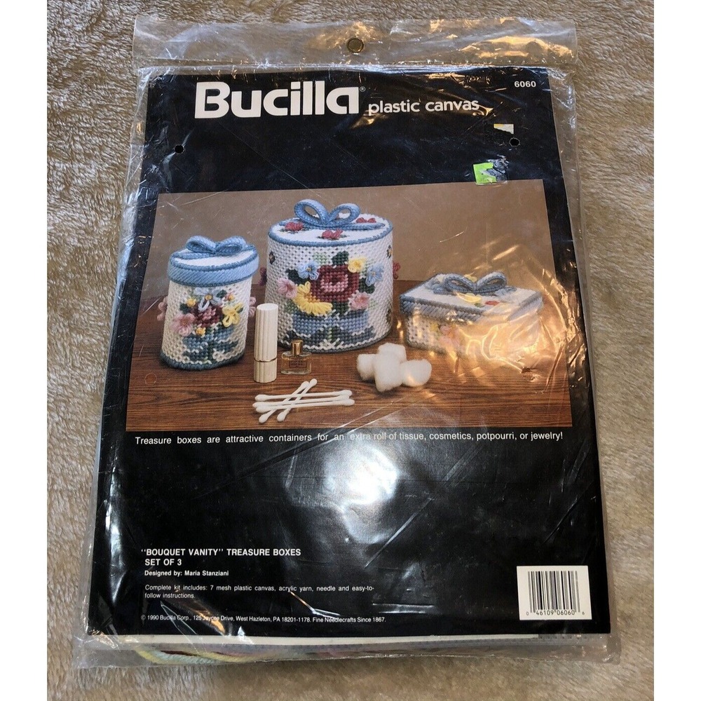 New! Bucilla Plastic Canvas Bouquet Vanity Treasure Boxes 6060